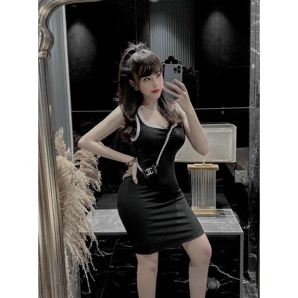 Đầm Body Ba Lỗ Nữ Phối Viền Màu Cá Tính