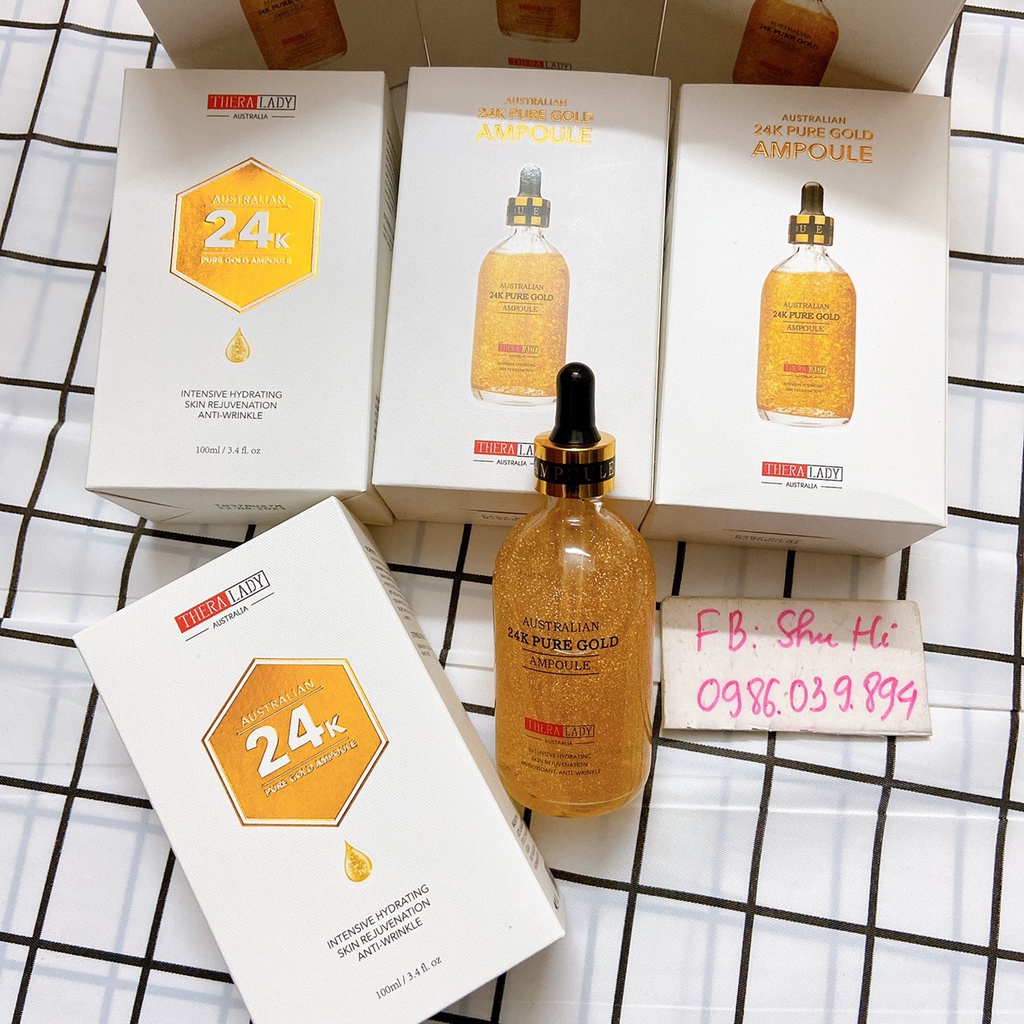 Serum astralia 24k pure gold ampoule 100ml, serum vàng 24k cao cấp thera lady úc, giúp cấp ẩm, căng bóng da, đều màu da