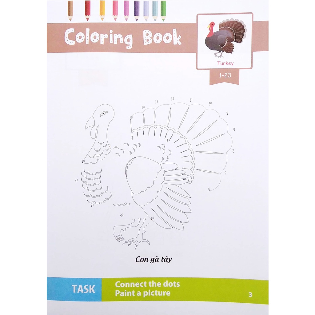 Sách Dot To Dot Coloring Book - Nối Số &amp; Tô Màu - Động Vật Nuôi