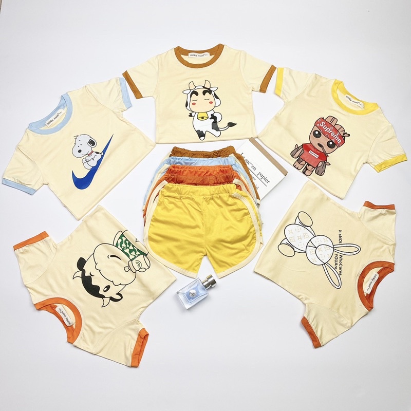 Bộ Áo Cộc Tay Chất Thun Lạnh In Bò Sữa Dành Cho Bé Gái và Bé Trai (18-29kg)- Shin Kids