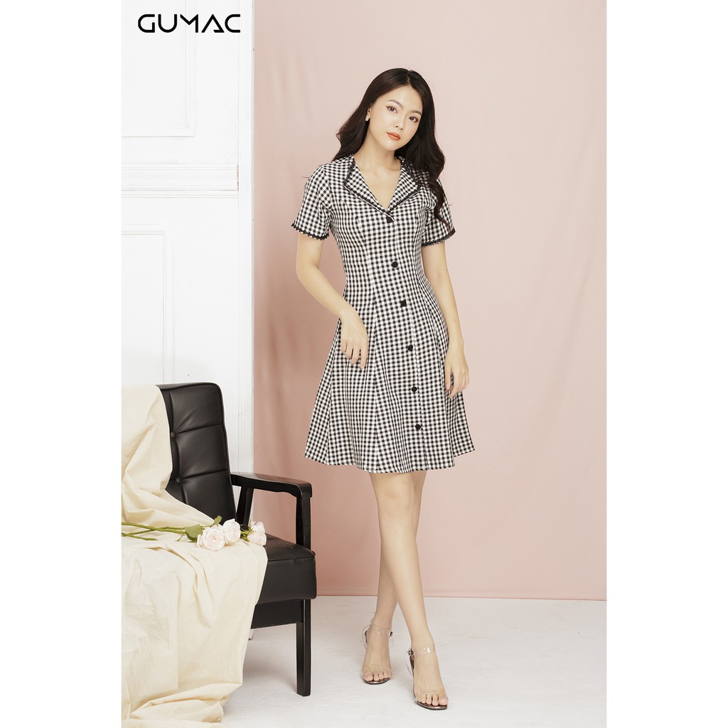 [Mã WASMAS giảm 15% đơn bất kỳ] Đầm caro phối nút GUMAC MS11931_DEN | BigBuy360 - bigbuy360.vn