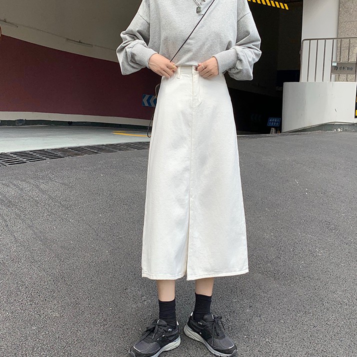 Chân váy denim form chữ A lưng cao màu trơn xinh xắn 36917 | BigBuy360 - bigbuy360.vn