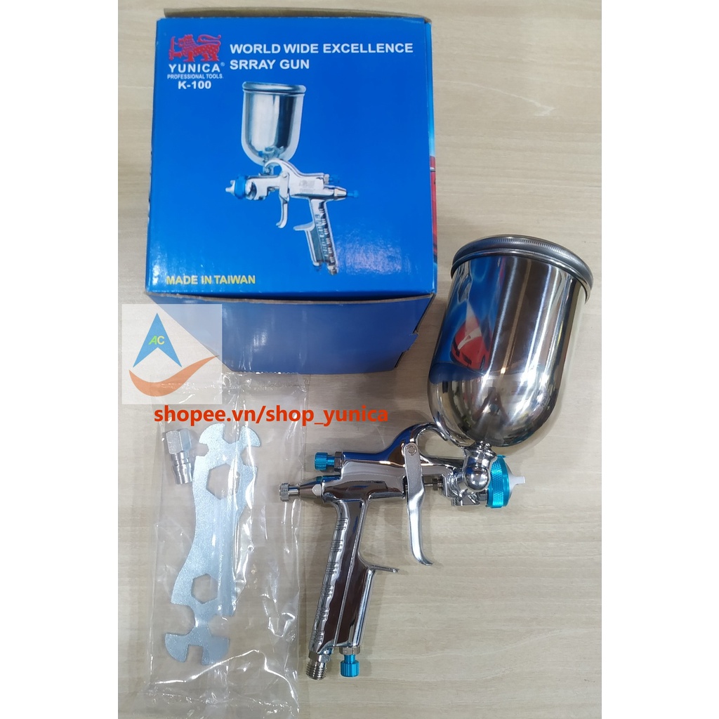 Súng phun sơn YUNICA K-100  Yunica xuất xứ Đài Loan Dùng phun sơn dầu, sơn PU, sơn xe