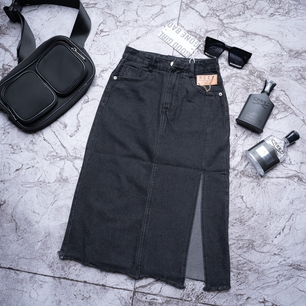 Váy Jean Dài Nữ Xẻ Tà Lưng Cao Kiểu ULZZANG | BigBuy360 - bigbuy360.vn