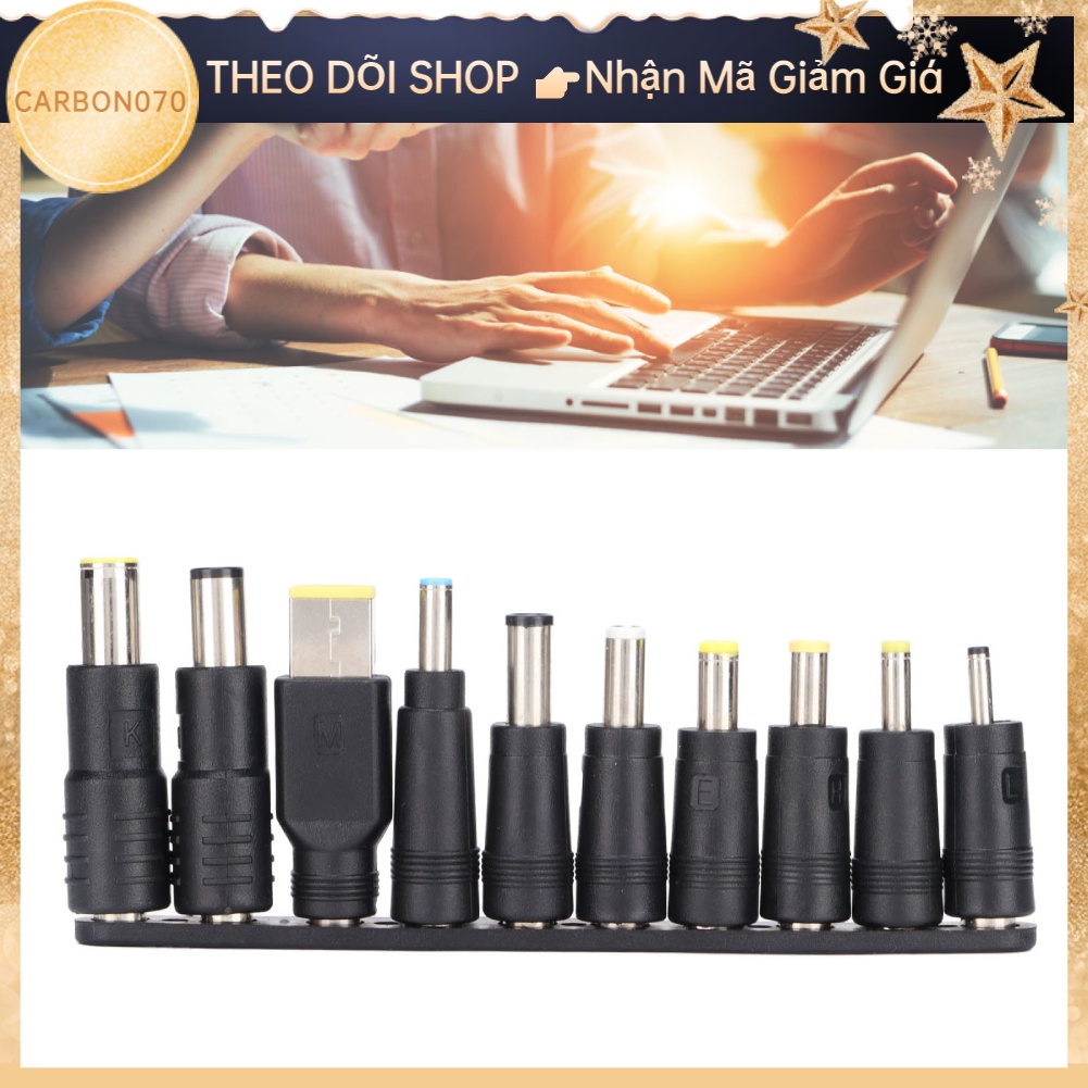 Hàng HOT Bộ 10 đầu chuyển đổi đa năng chuyên dụng cho máy tính laptop Phích cắm nguồn DC 5.5mmx2.1mm Di động Nhỏ gọn Chất liệu ABS Bộ điều hợp Tương thích Rộng【Carbon070】