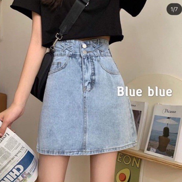 Chân váy jean cạp cao chéo (order 14-20ngày)