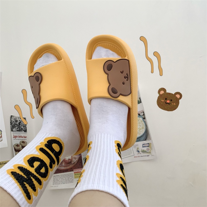 JY409-C3 GẤU NGANG DÉP BÁNH MÌ QUAI NGANG NAM NỮ  nhựa EVA stiker mặt GẤU NGANGi, đế dày hàng chuẩn QC