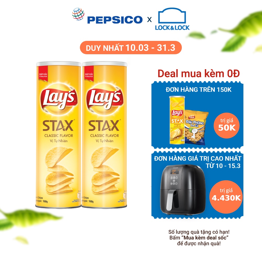 [Mã GRO1APR giảm 20K đơn 150K] Combo 2 Bánh snack khoai tây miếng Lay's Stax Malaysia vị tự nhiên hộp 160g/hộp