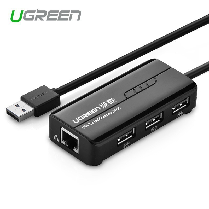 HUB 3 cổng USB 2.0 kèm cổng mạng LAN Ugreen 20264 tốc độ 10/100Mbps - HapuStore