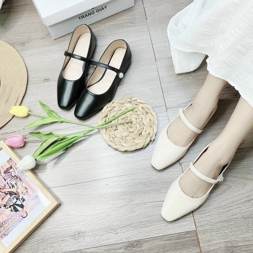 Giày búp bê nữ phối quai ngang đế bệt thời trang