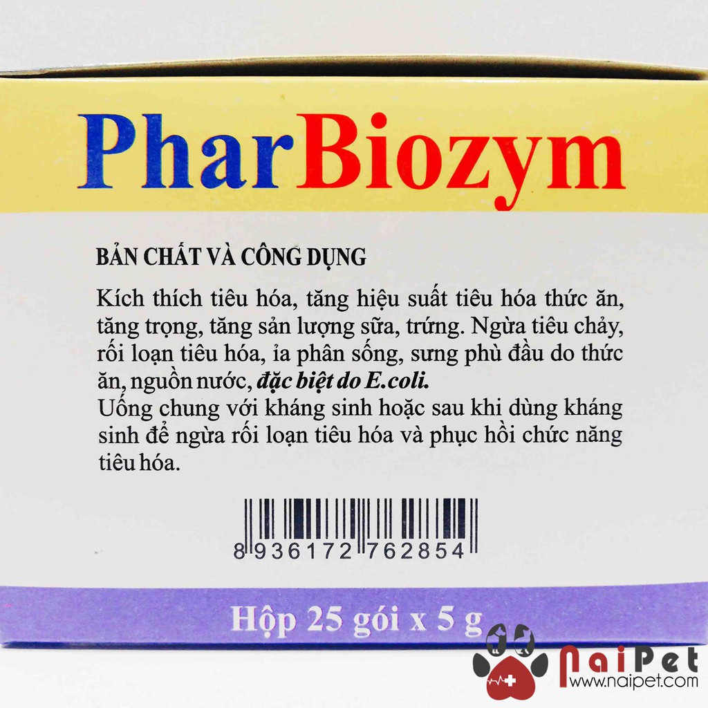 Men Tiêu Hoá Sống Tăng Trọng Phòng Ngừa Tiêu Chảy Sưng Phù Đầu Pharbiozym Hộp 25 Gói