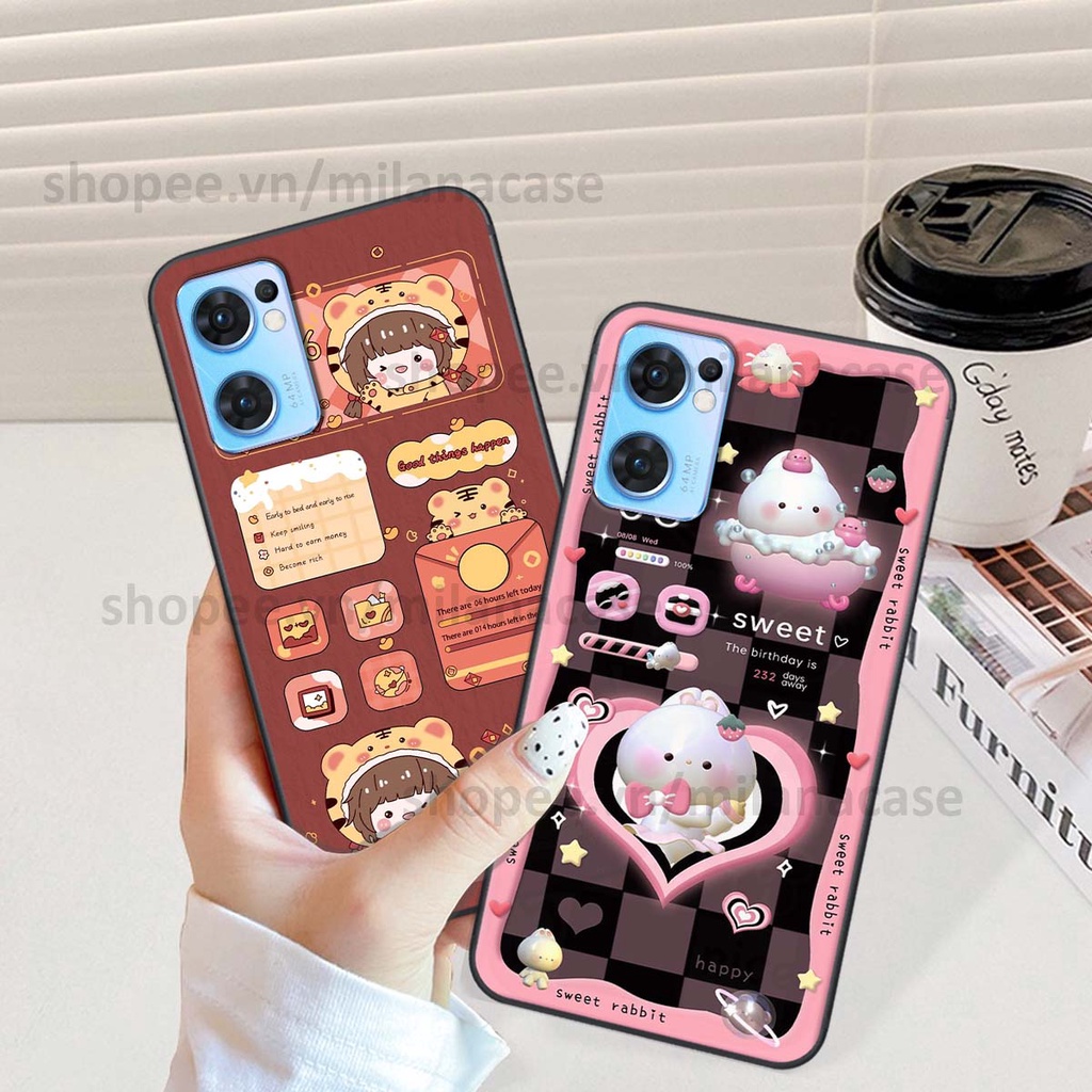 Ốp Oppo Reno7 / Reno7 Z 5G / Reno 7 hình đồng hồ icon gấu mèo cute cực dễ thương ngộ nghĩnh