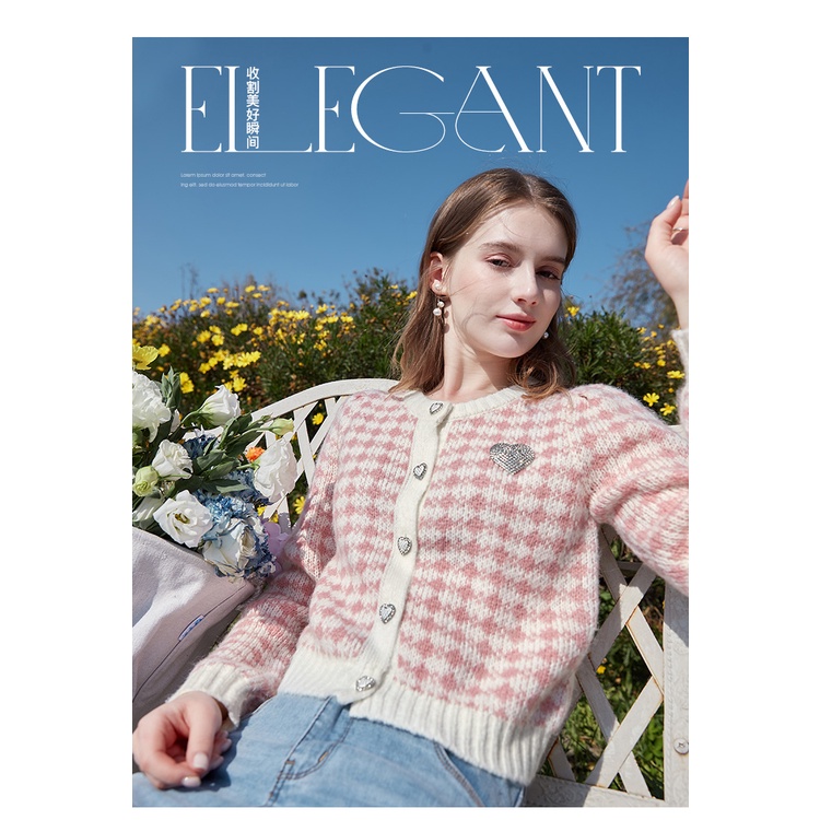 DUNEA Áo sweater Cổ Tròn In Hình Trái Tim Xinh Xắn Cho Nữ