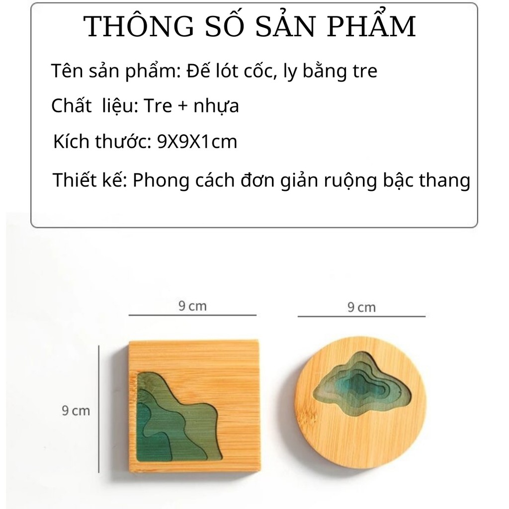 Đế lót ly, cốc bằng tre cách nhiệt TiLoKi TDL02 kích thước 9x9x1cm