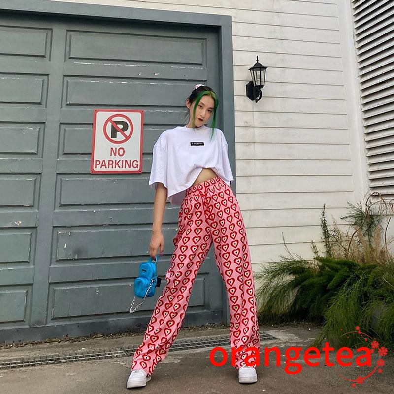 Quần Dài Nữ Ống Rộng Họa Tiết Trái Tim Thời Trang Cá Tính | BigBuy360 - bigbuy360.vn