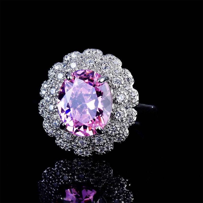 Nhẫn bạc 925 đính đá zircon hình oval màu hồng/ vàng/ xanh dương sang trọng cho nữ