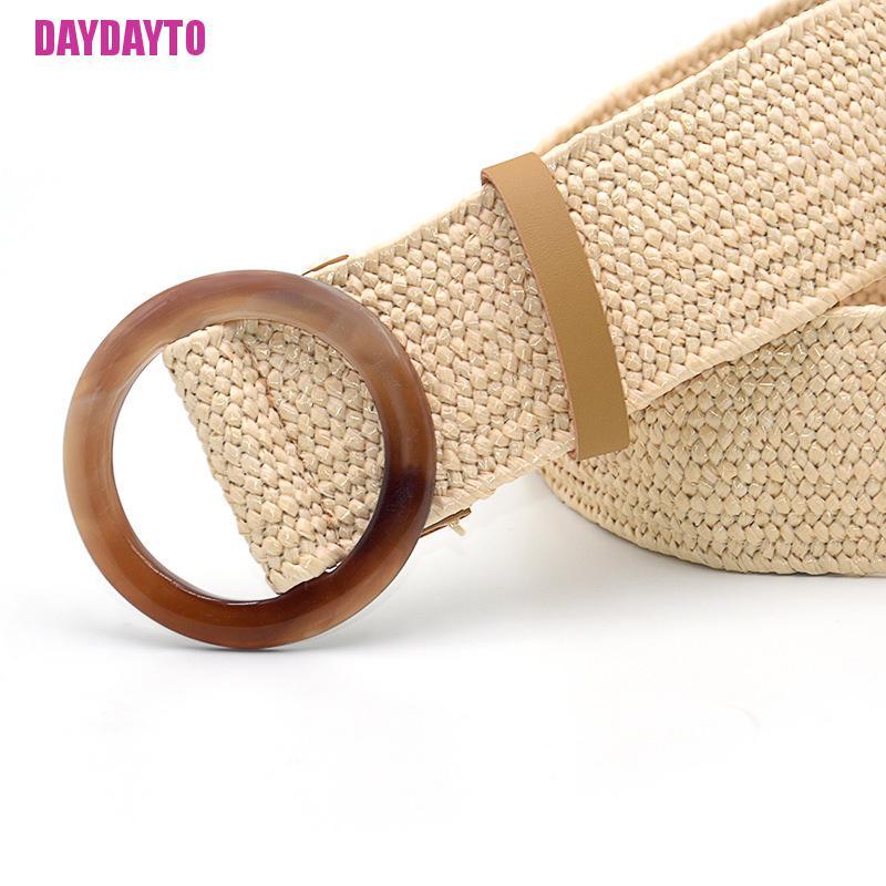 Thắt Lưng Bện Dây Cói Bản Rộng Có Khóa Gỗ Phong Cách Boho Cổ Điển Thời Trang Mùa Hè