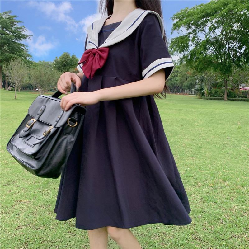 Đầm Nữ Ngắn Tay Cổ Thủy Thủ Phong Cách lolita Nhật Bản Đáng Yêu