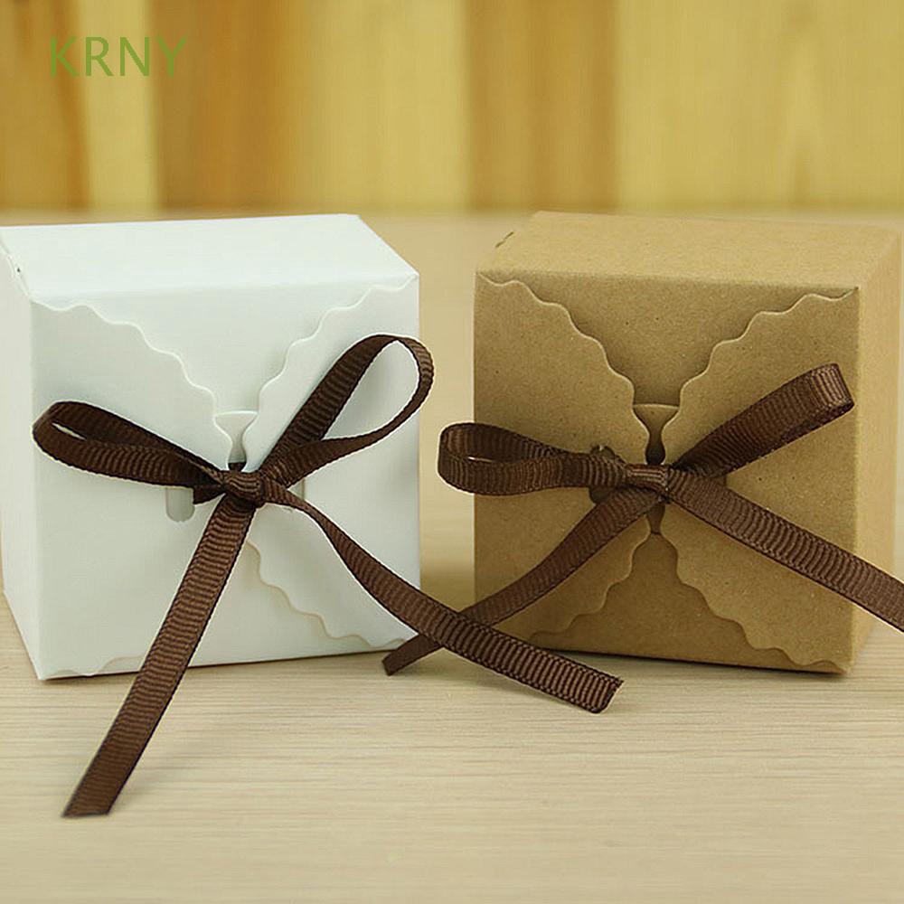 10Pcs Kraft Paper Packing Box White/Brown Vintage Candy Box With Ribbon