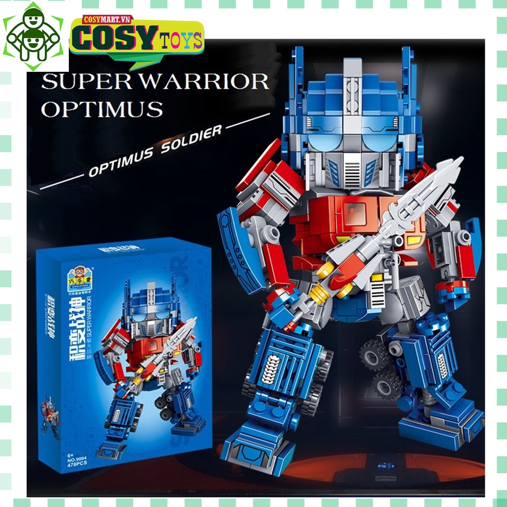 Đồ chơi lắp ghép xếp hình robot Optimus Prime giáp xanh với 478 mảnh ghép, mẫu robot lớn, cử động được và nhiều chi tiết