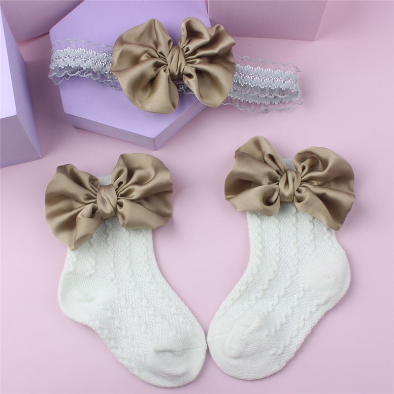 Set Băng Đô + Vớ Cotton Đính Nơ Xinh Xắn Cho Bé Gái