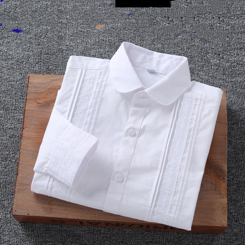 Áo Sơ Mi Trắng Tay Ngắn Phối Ren Thắt Nơ Phong Cách Phương Tây Dành Cho Nữ Sinh Tiểu Học