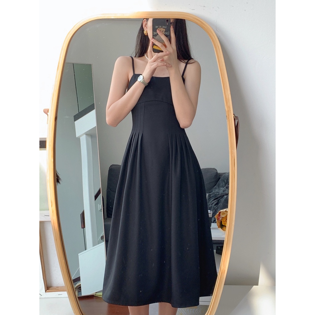 Váy hai dây thon eo xòe dài nhẹ nhàng sang trọng kiểu Pháp dress