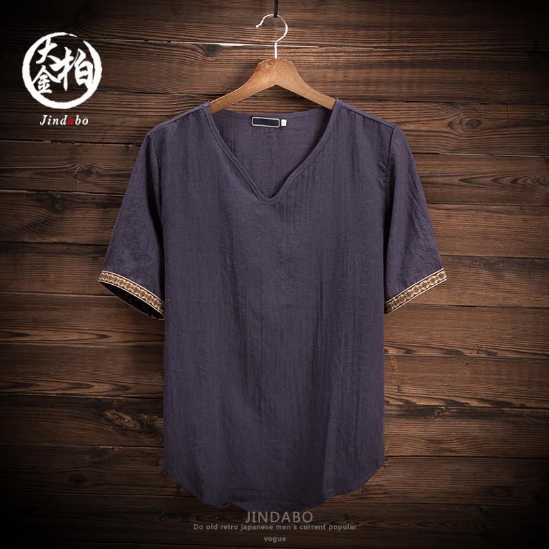 Áo Thun Tay Ngắn Dáng Rộng Vải Lanh Mỏng In Họa Tiết Kiểu Retro Trung Hoa Thời Trang Mùa Hè Cho Nam
