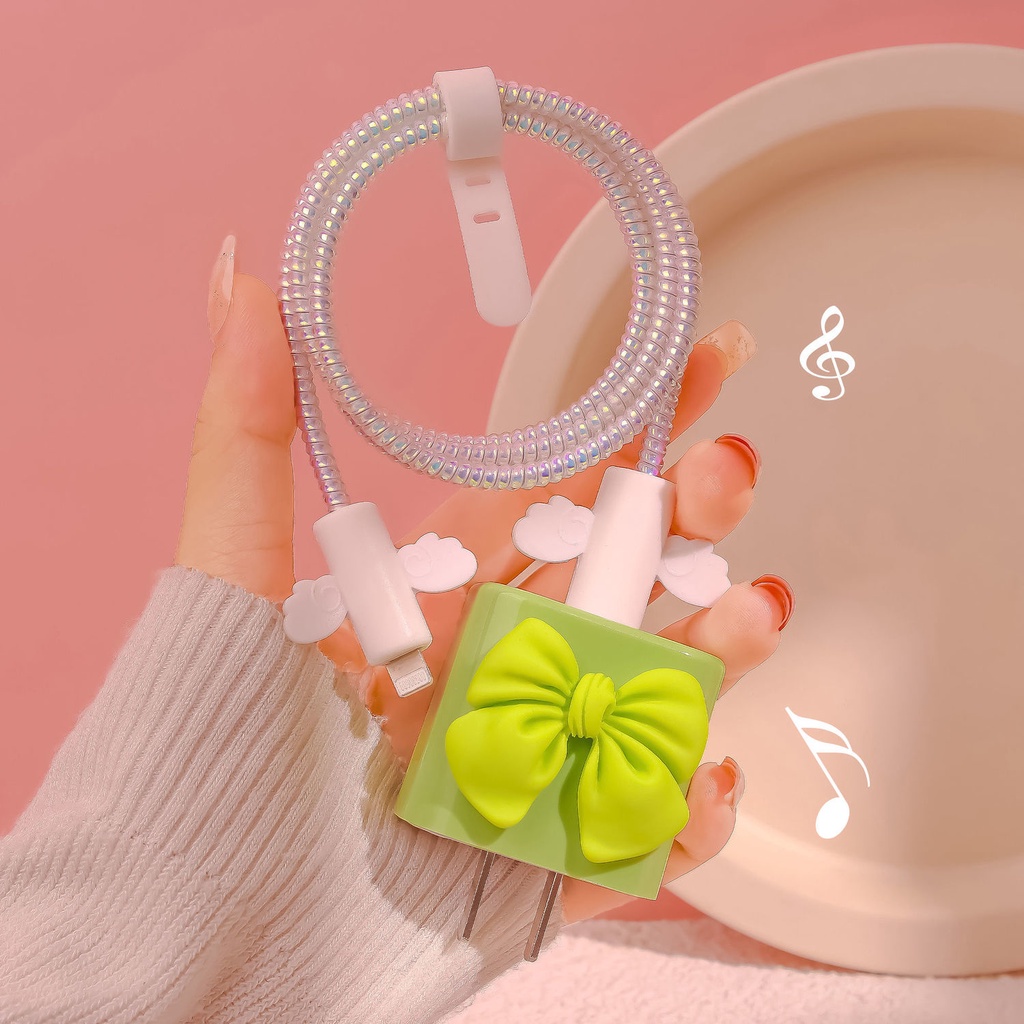 Bộ vỏ bảo vệ hình nơ dễ thương thích hợp cho bộ sạc iPhone 13 5w 18w 20w 11 12 New iPad Air 4 Pro 11 2021 Mini 6