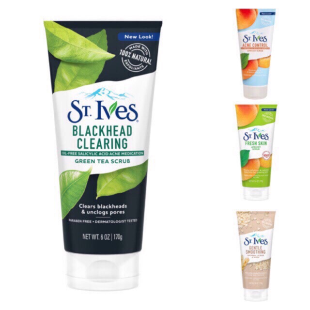 Sữa Rửa Mặt Tẩy Tế Bào Chết St.Ives Blackhead Clearing Scrub Green Tea 170ML (Trà Xanh Làm Giảm Mụn Đầu Đen)