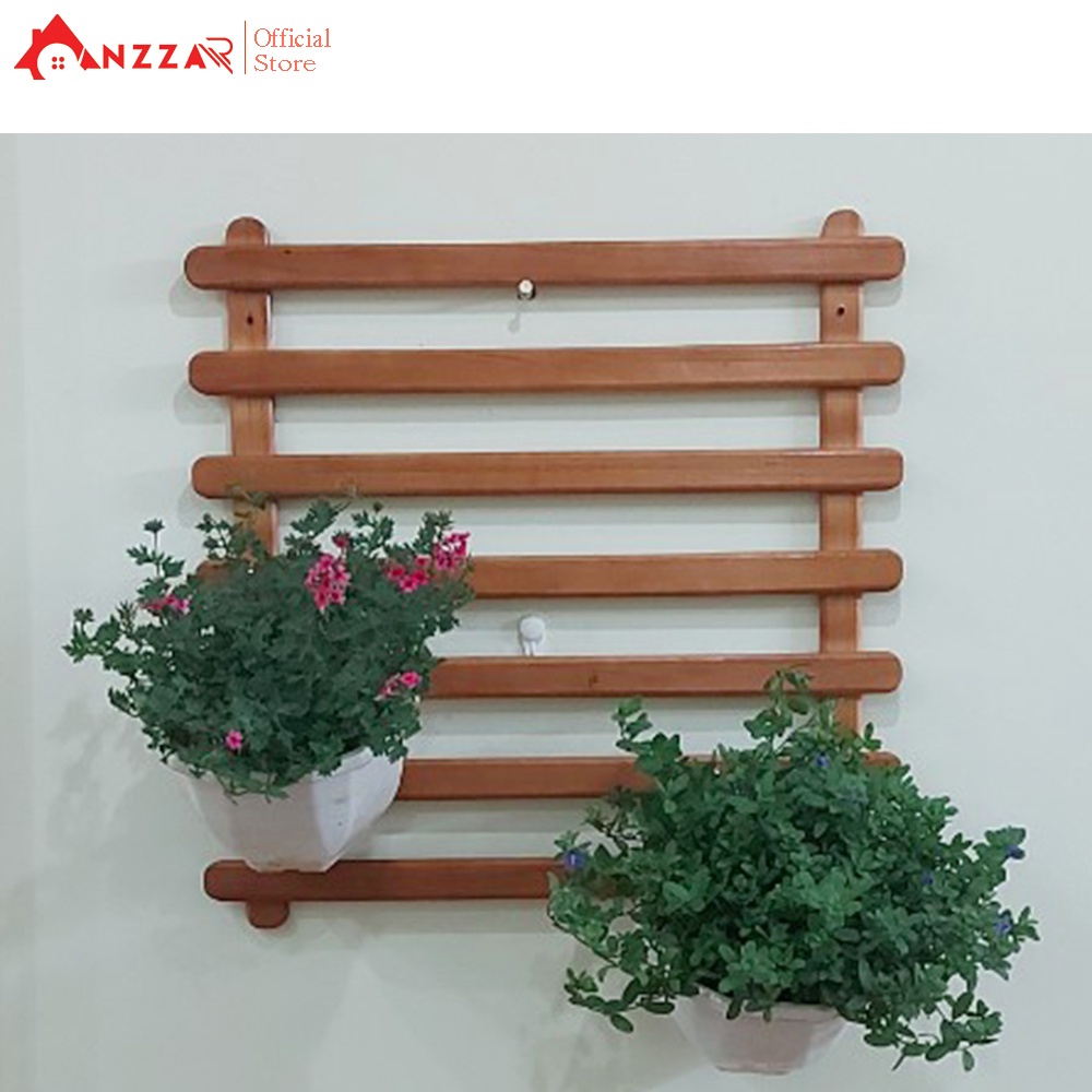 Giàn gỗ treo tường ban công Anzzar nhiều kích thước, gỗ thông nhập khẩu treo chậu hoa, chậu cây decor nội thất  KBC-07