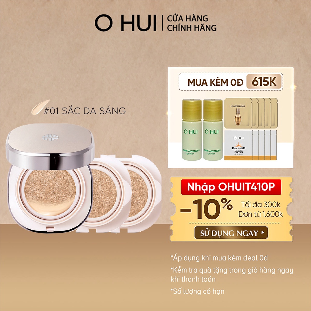 [Mã VISAPREMIUM giảm 150K]Phấn nước dưỡng ẩm OHUI Miracle Moisture Chiffon SPF50 15g Tặng thêm 2 lõi refill (2x15g)