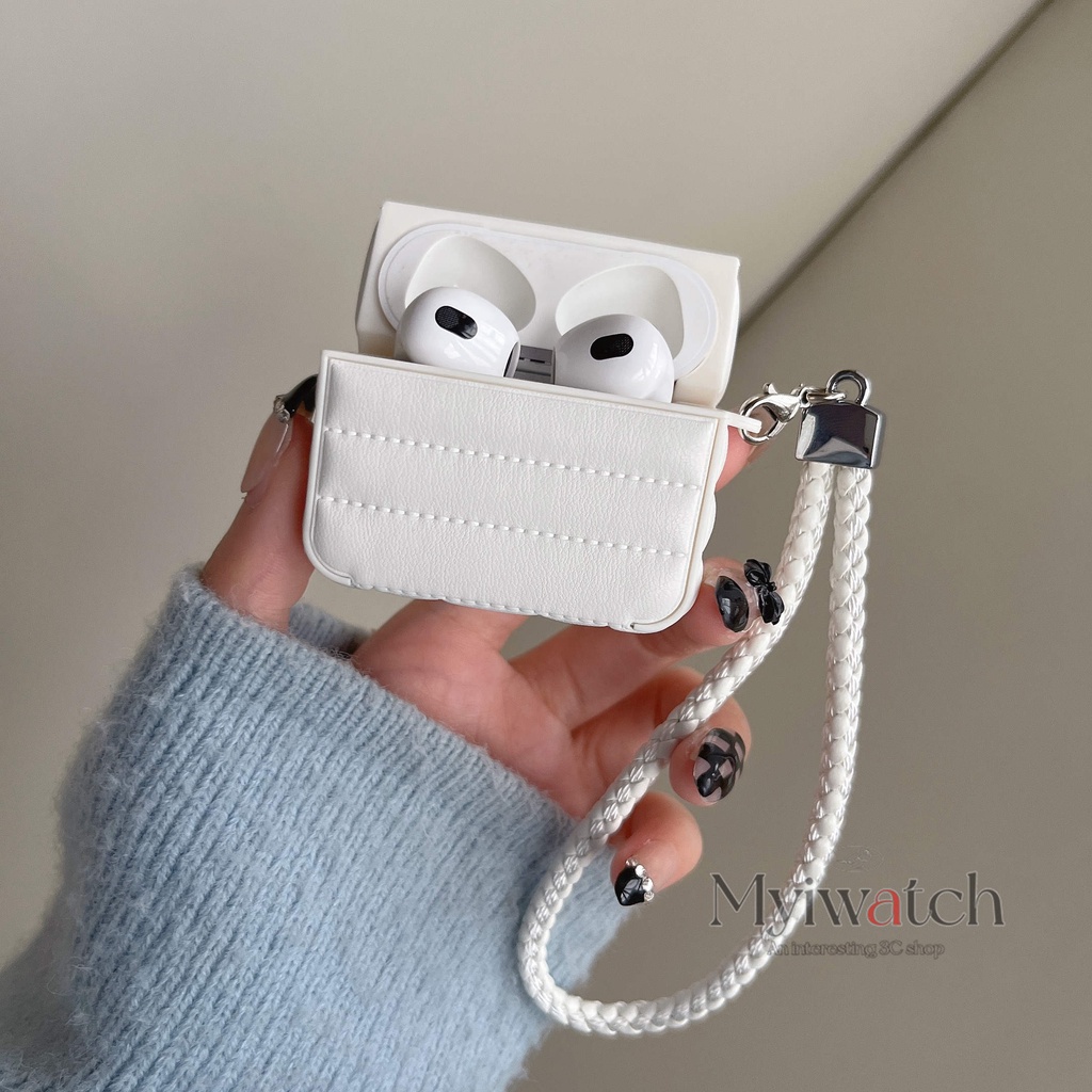 Vỏ Bảo Vệ Hộp Sạc Tai Nghe bluetooth Không Dây Apple AirPods 1 2 3 Pro Bằng Da Hình Áo Khoác Phao Màu Trắng Có Móc Treo
