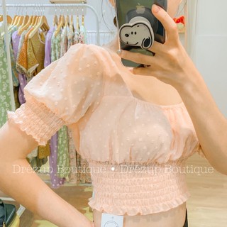 Áo croptop hoa nổi bo eo