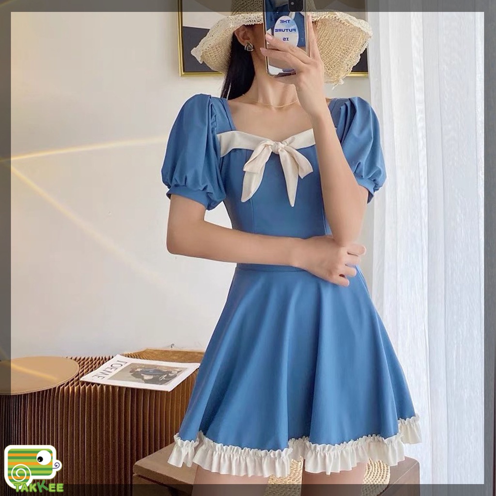 Đồ Bơi Liền Thân Nữ, Bikini Phong Cách Vintage Tặng Kèm Chân Váy Sang Chảnh