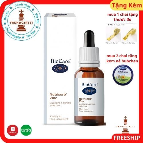 Kẽm nước BioCare Nutrisorb ZinC, Anh (30ml) tăng đề kháng cho trẻ sơ sinh từ 3 tháng cho bé biếng ăn- Trend girls online