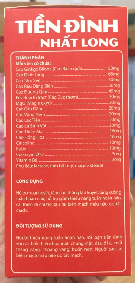 Tiền đình Nhất Long - 30 viên - Hoạt huyết, lưu thông khí huyết, giảm đau đầu, hoa mắt, chóng mặt, rối loạn tiền đình