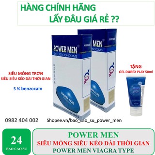 [CHÍNH HÃNG] COMBO 2 hộp 24 cái Bao cao su siêu mỏng siêu kéo dài thời gian POWER MEN VIAGRA TYPE