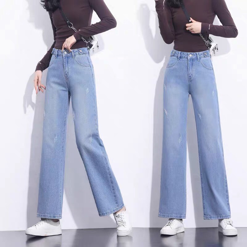 Quần bò suông xước (2 màu xanh đậm, xanh nhạt)