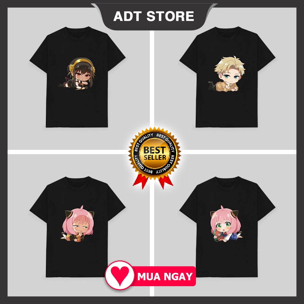 BST Áo thun phông đen trắng in hình SPY x Family ver nằm gia đình điệp viên anime chibi thời trang nam nữ