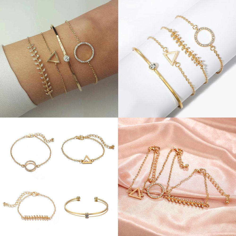 HS 1 Bộ Vòng Tay Hở Hình Lá / Mặt Trăng / Lá Cây Thời Trang Có Thể Đ