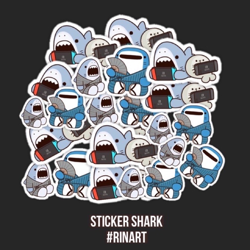 Bộ Sticker Cá mập cute dán vali điện thoại laptop