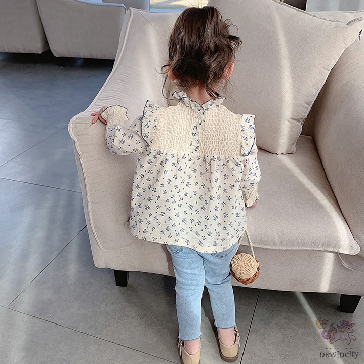 Áo sơ mi tay phồng in họa tiết hoa xinh xắn cho bé gái