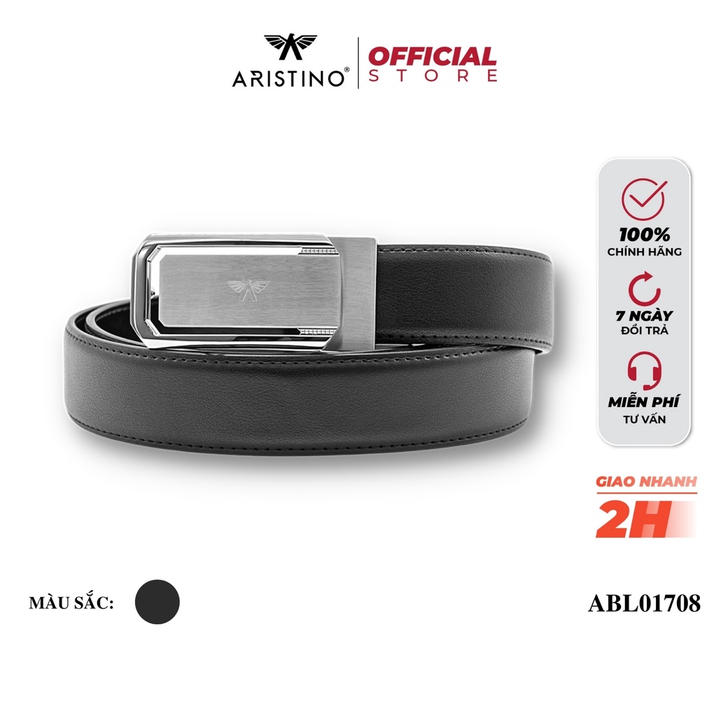 Thắt Lưng/Dây Lưng Da Nam ARISTINO Bản Rộng Cao Cấp, Thiết Kế Basic, Mặt Lưng Bạc Khắc Logo, Không Gỉ - ABL01708