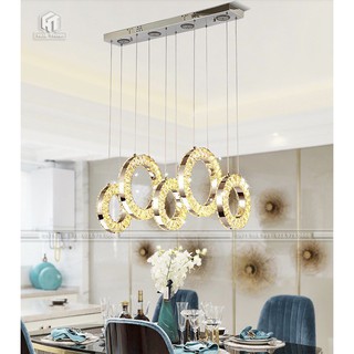 (Bảo hành 2 năm) Đèn thả pha lê 5 vòng tròn , 3 chế độ ánh sáng ,trang trí phòng ăn, phòng khách , cửa tiệm