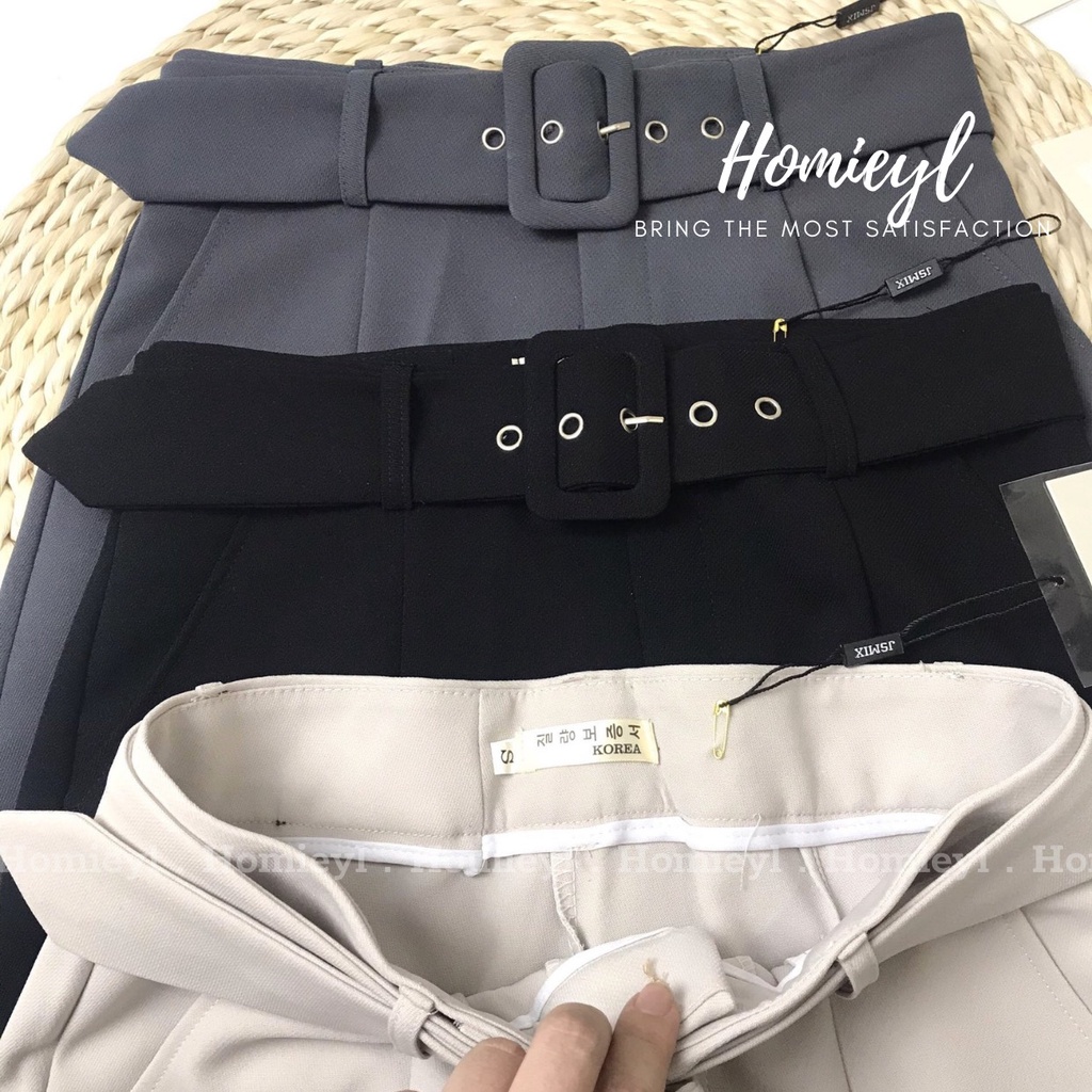 Quần tây nữ lưng cao đai dài cạp cao công sở Homieyl cao cấp chất vải đẹp, quần baggy nữ lưng cao màu đen đi học đi làm