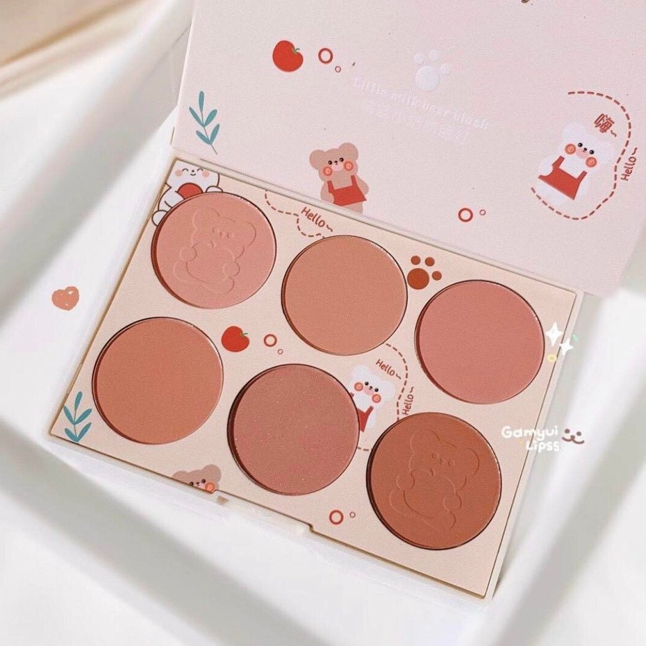 BẢNG PHẤN MÁ 6 Ô HỒNG TRÀ SỮA KISS BEAUTY LITTLE MILK BEAR BLUSH CHÍNH HÃNG - 11274