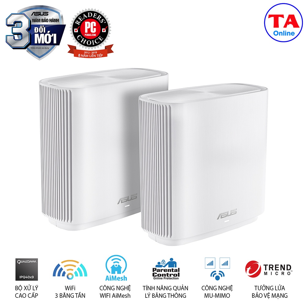 WiFi Mesh ASUS CT8 Bộ phát ba băng tần Chuẩn AC 3000Mbps