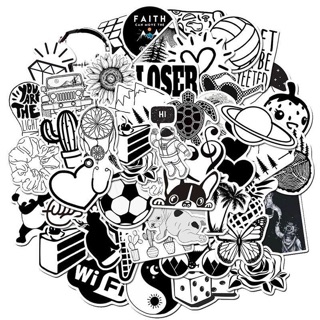 Sét 60 Sticker BLACK and white đen trắng ép lụa có đề can bóc dán
