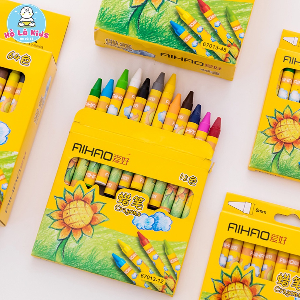 Bút sáp màu cho bé tô vẽ dễ thương 8/12/24 màu không độc hại bẩn tay Hồ Lô Kids